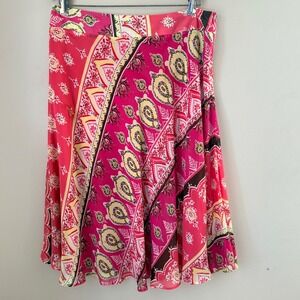 Grace Elements Paisley Print Midi Skirt Boho Pink Yellow Women's Size 12 Hippie